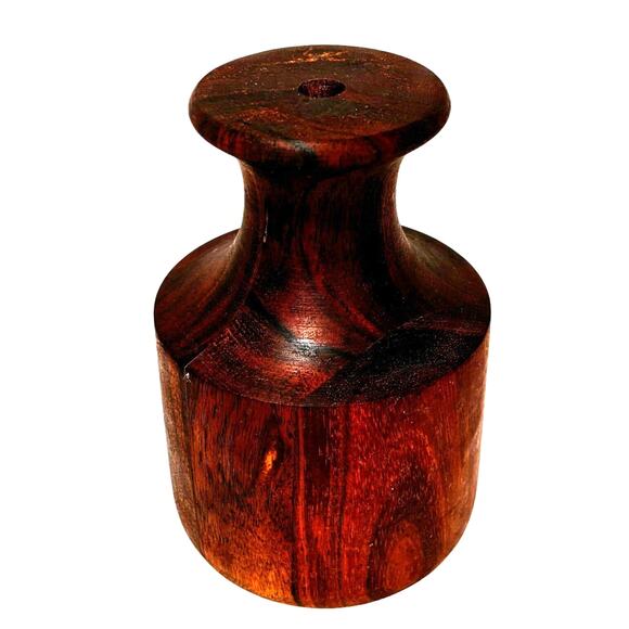 Turned wood bud vase unsigned wooden rich brown grained 6" tall minimalist - Picture 2 of 8
